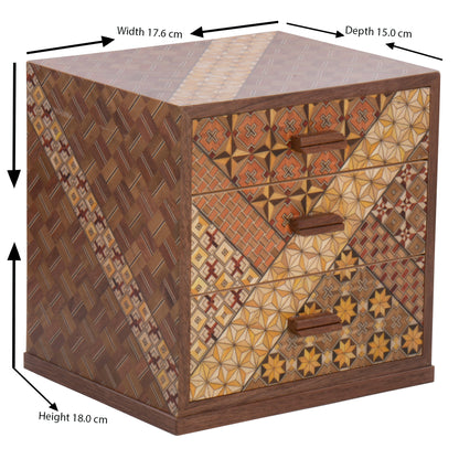 Wooden Box with 3 Drawers and Yosegi pattern