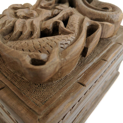 Wooden Secret Box made from Walnut Wood with dragon design