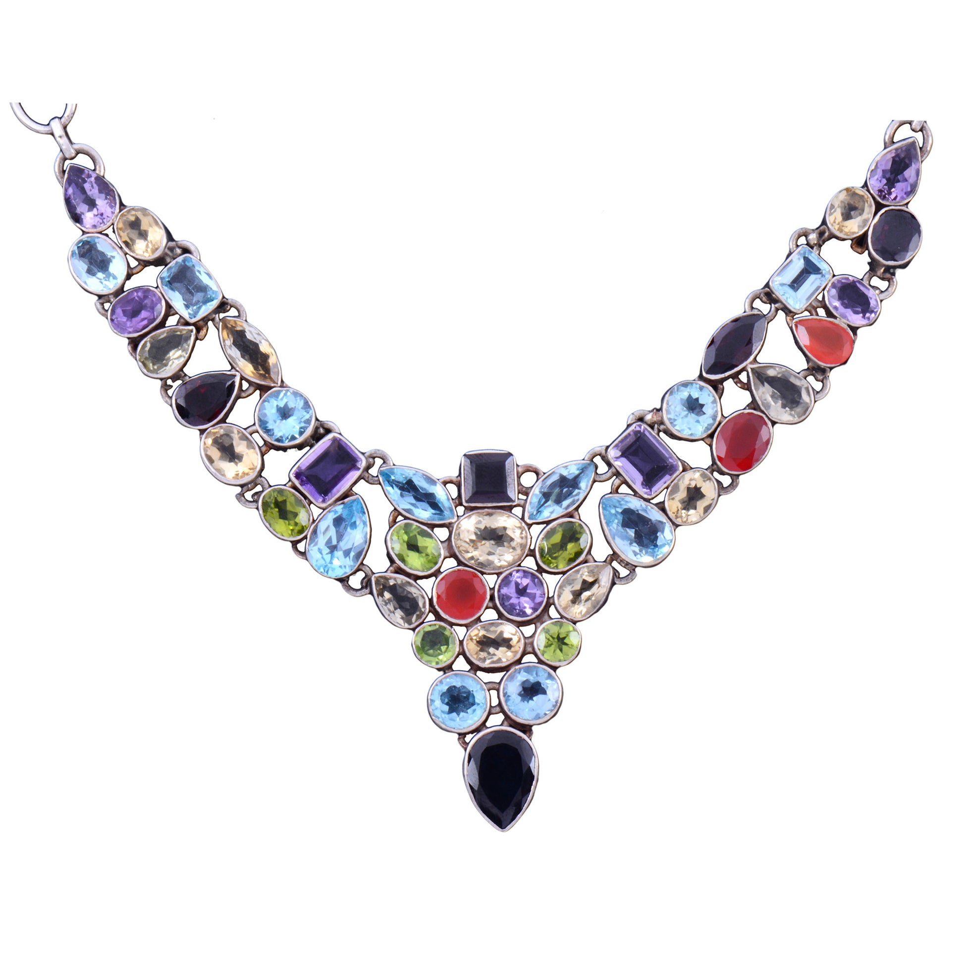 Sterling Silver Neckpiece Multicolor Stones