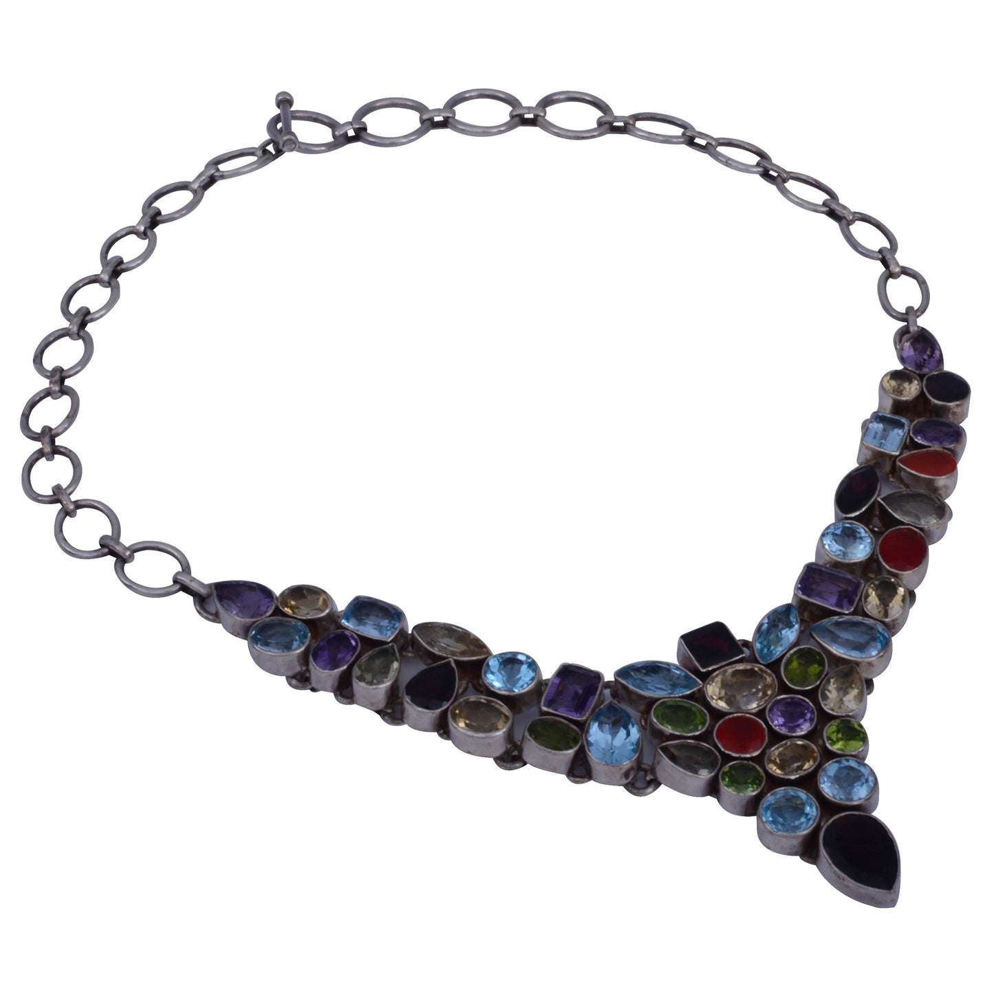 Sterling Silver Neckpiece Multicolor Stones