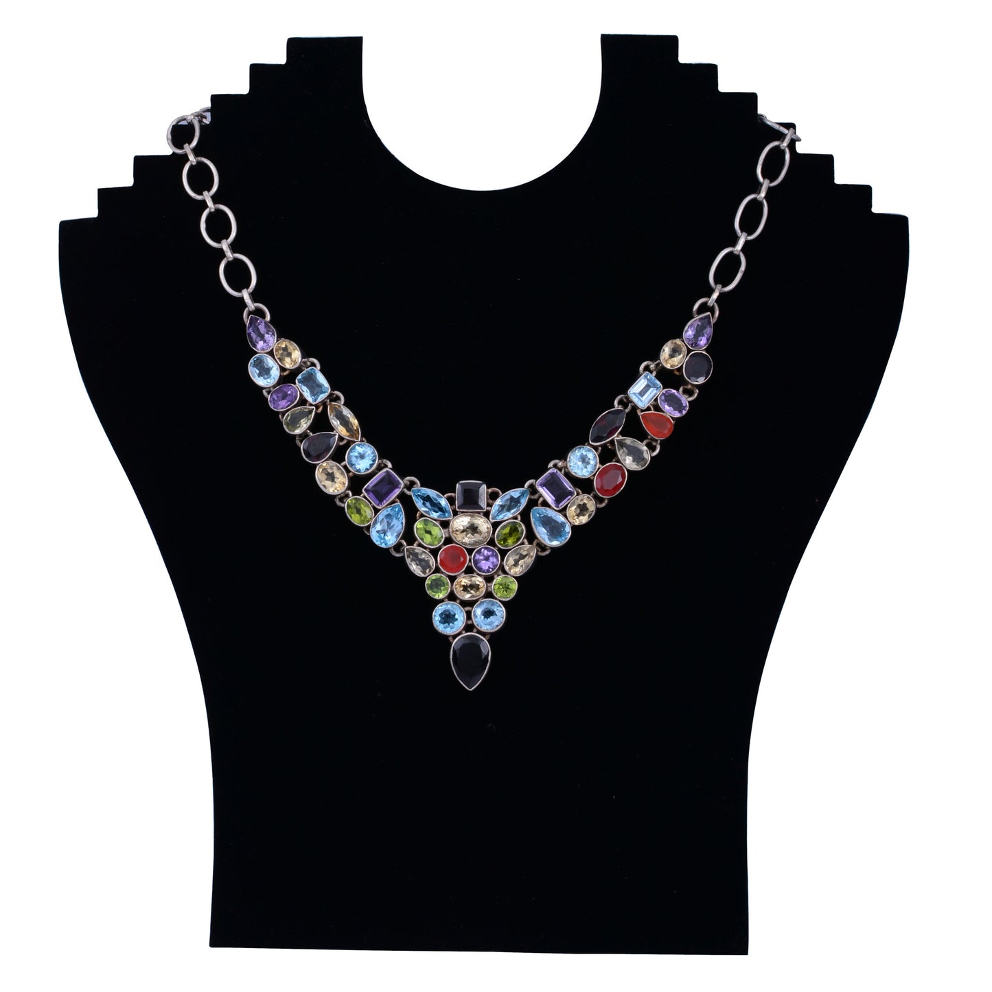 Sterling Silver Neckpiece Multicolor Stones