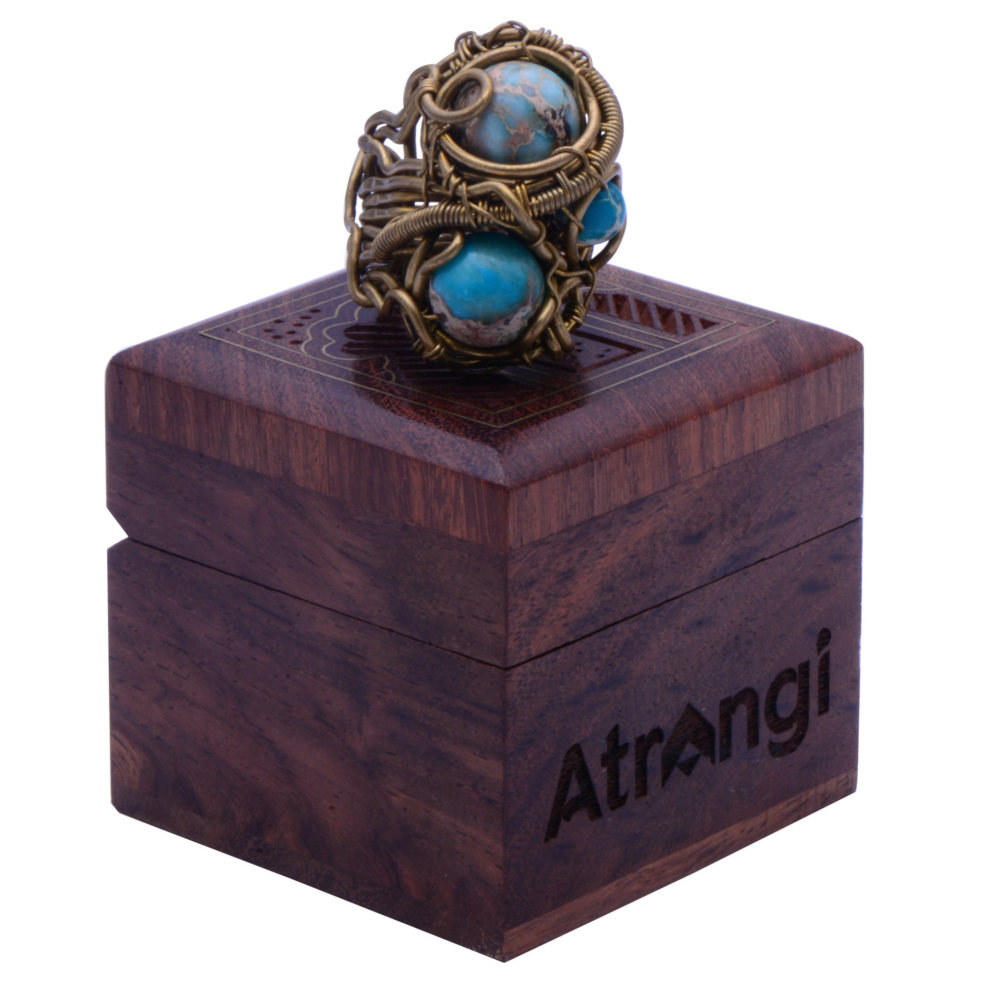 Hancrafted ring with brass wire and amazonite stone