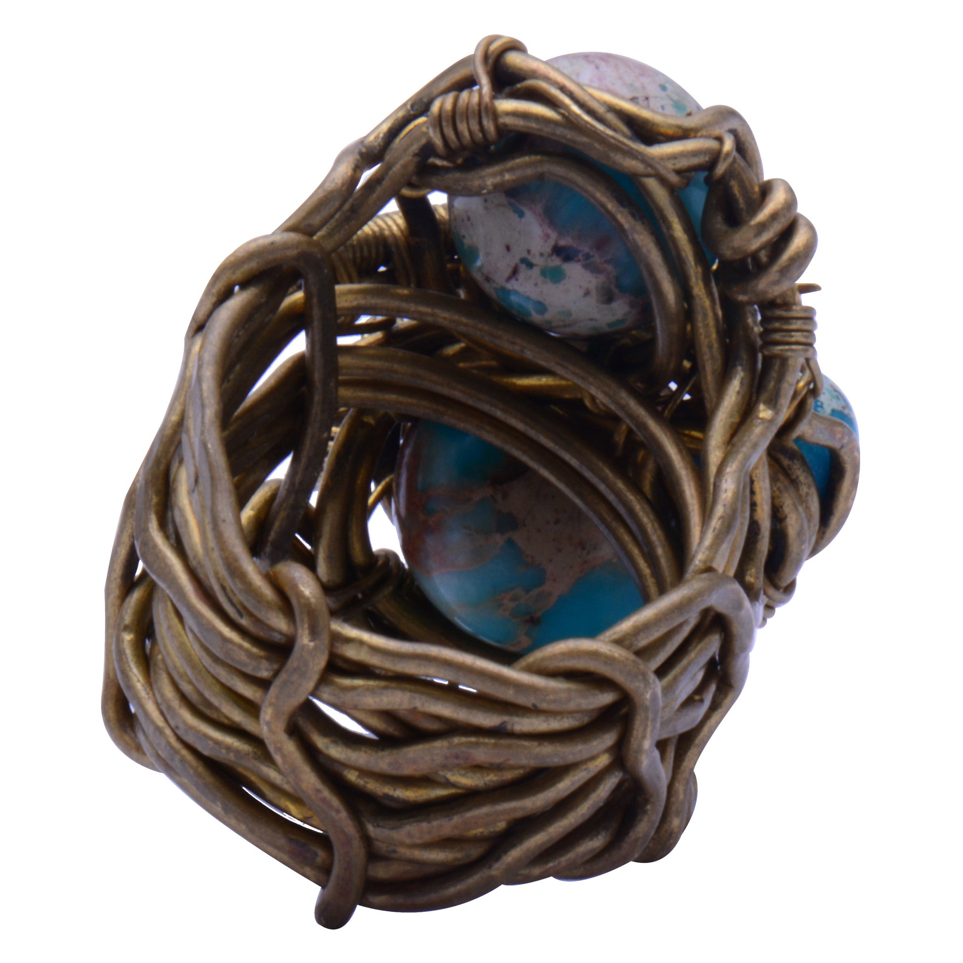 Hancrafted ring with brass wire and amazonite stone