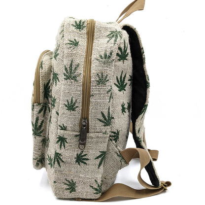 Hemp Backpack Mini Hemp Leaves Print Side View