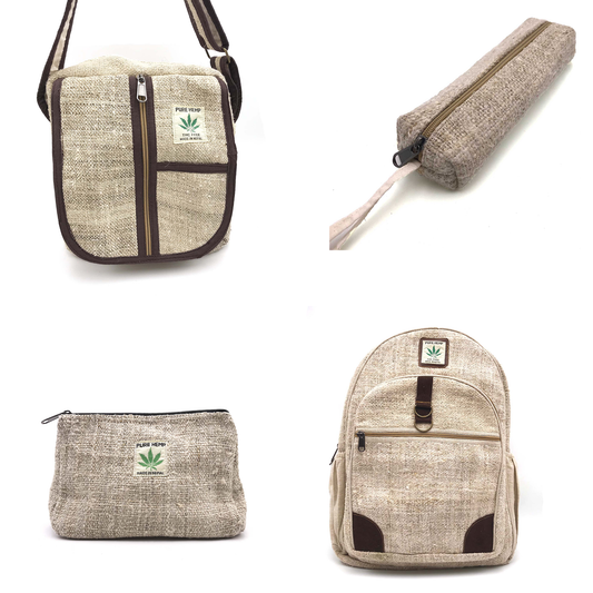 Hemp Bags, pouches and wallets made from 100% pure and natural hand-woven HEMP