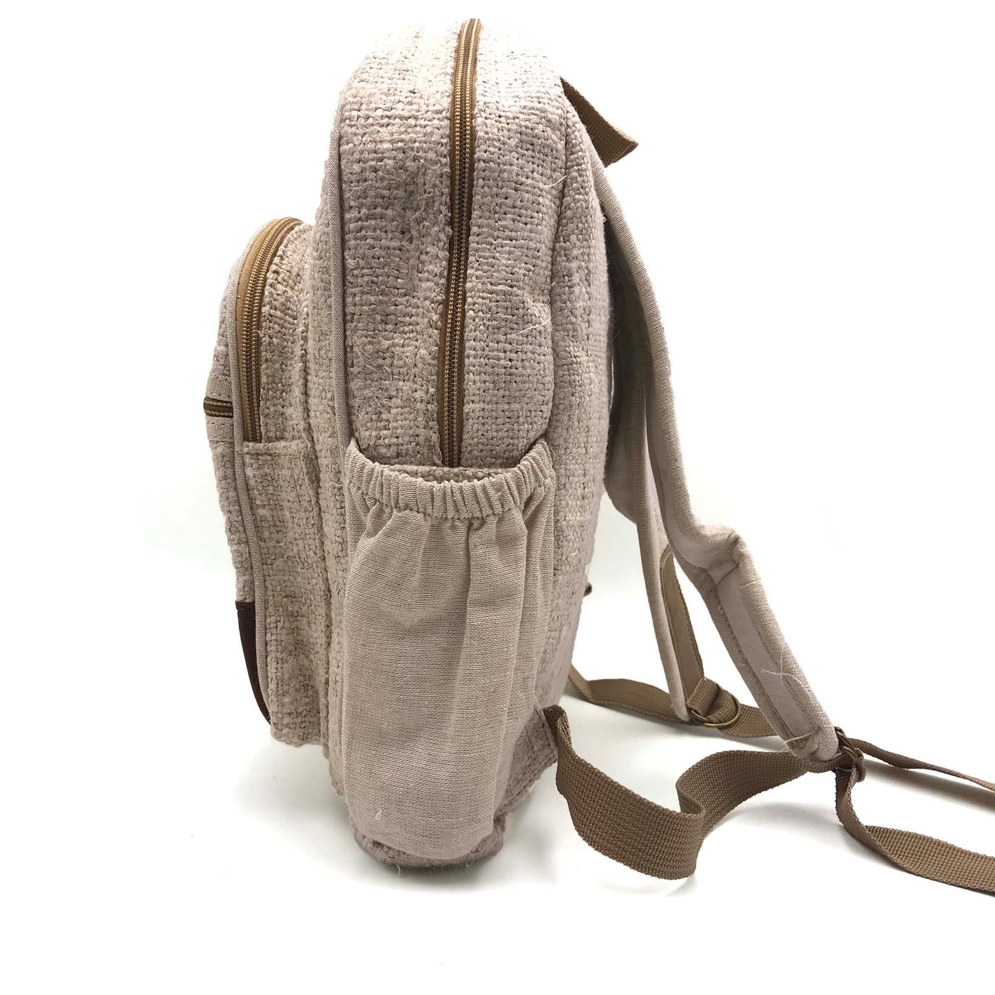 Backpack made from 100% pure hand-woven hemp side view