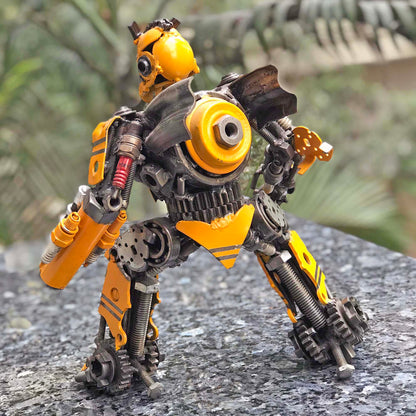 Transformers Bumblebee metal action figure hand-crafted from junk auto parts with attention to detail