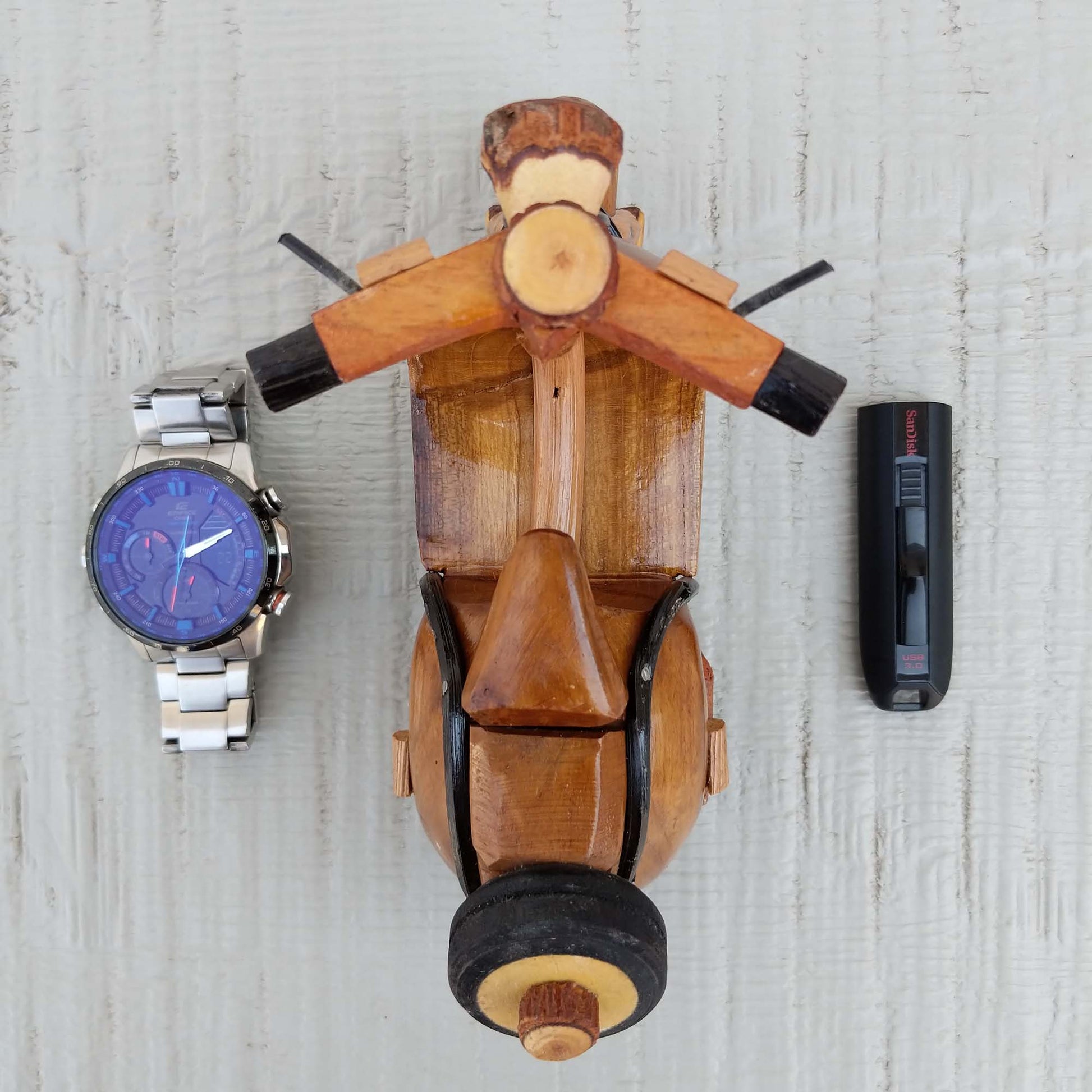 Miniature Vespa scooter hand-crafted from wood