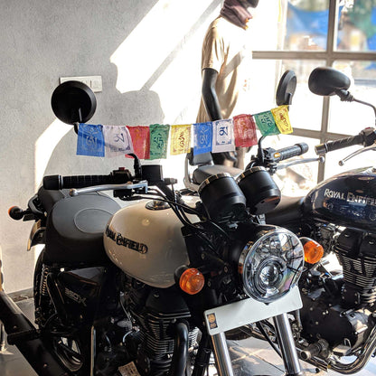 Prayer Flag Om Mani Padme Hum Cotton Mini on Royal enfield