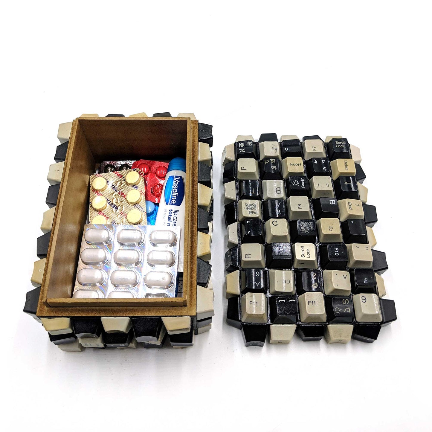 Wooden Box Keyboard Keys medicine storage